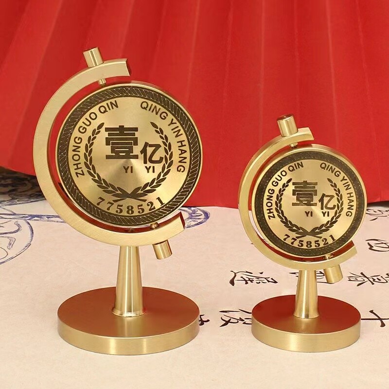 黄铜目标一个亿桌面客厅车载转转办公室创意办公桌时来运转摆件