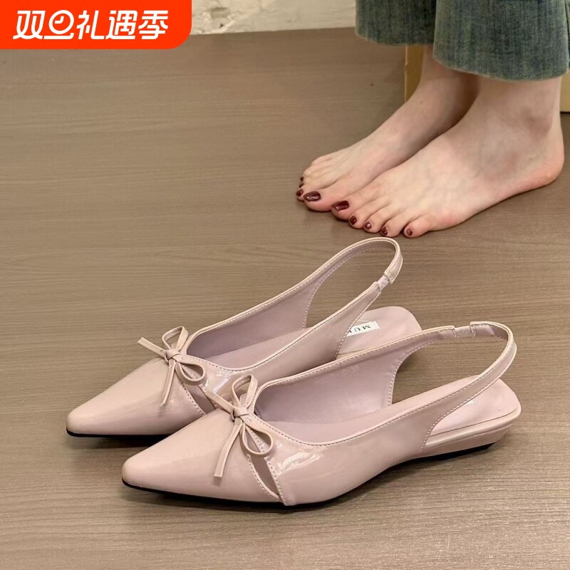 2025法式尖头真皮温柔晚风蝴蝶结绝美气质通勤穆勒鞋仙女其他拖鞋
