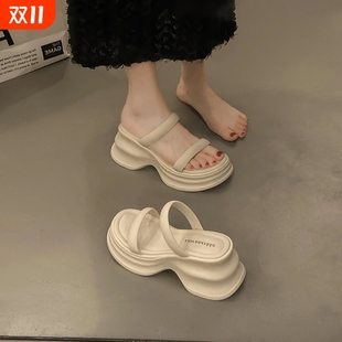 百搭休闲小个子一字带凉鞋 厚底高跟凉拖鞋 外穿时尚 新款 女2025夏季