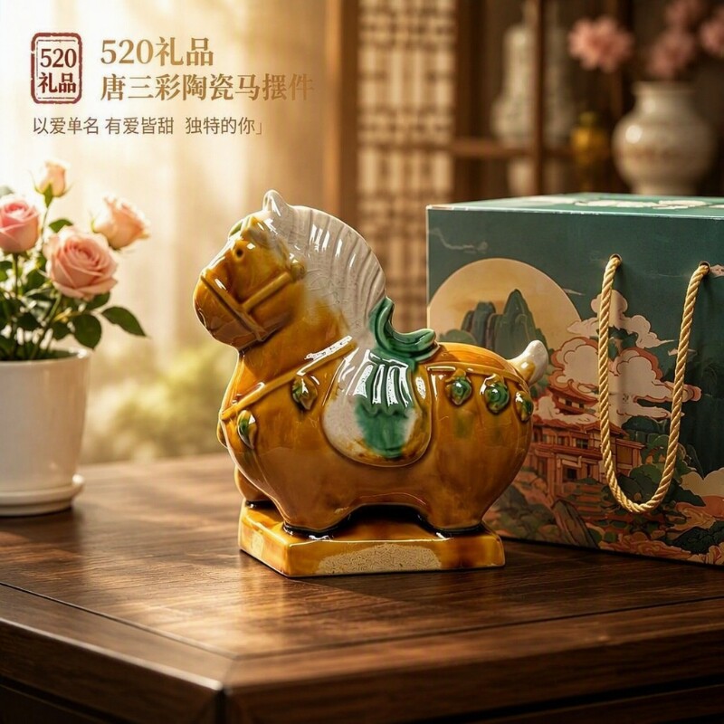 洛阳唐三彩小胖马陶瓷小瑞兽文创摆件艺术品手办马伴手装饰品礼物图片