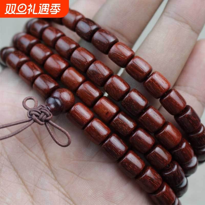 血檀木手串108颗念佛珠手链老料红个性桶珠男女士饰品项链赞比亚