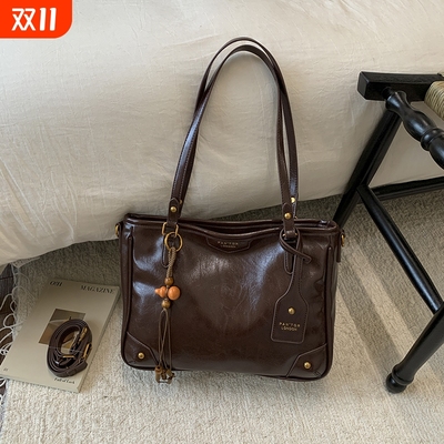 高级感复古美棕色包包女2025新款通勤大容量单肩包托特包挎包斜挎