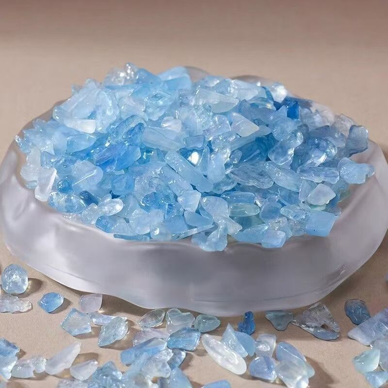 天然摆件海蓝宝水晶消磁石鱼缸花盆造景石配件家居客厅装饰品