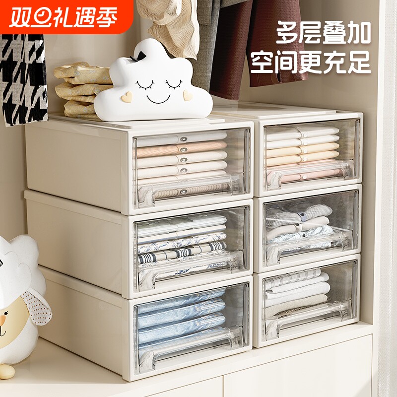 抽屉式收纳箱家用内衣衣服衣柜透明塑料整理盒零食杂物加深储物柜