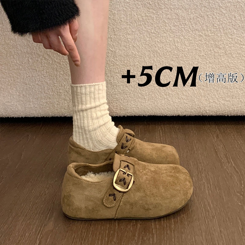 厚底内增高加绒保暖勃肯鞋女2025新款冬季一脚蹬雪地靴棉鞋乐福鞋