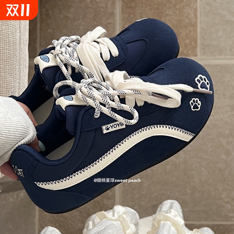 甜桃星球德训鞋女2025新款夏季鞋子复古休闲百搭内增高薄底板鞋