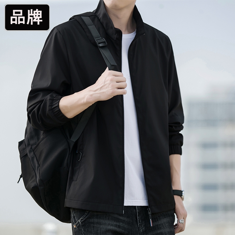2025秋冬加绒运动休闲夹克外套男纯色宽松潮牌男装外衣韩版上衣潮