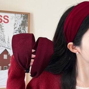 日常外戴宽边发卡发箍女2025新款 秋冬高颅顶洋气发带红色头箍头饰