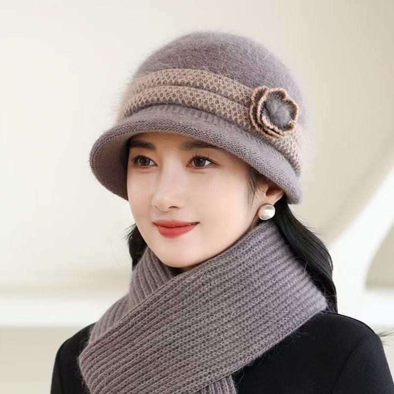 新款中老年人帽子女士秋冬季保暖针织帽加绒妈妈奶奶毛线帽老人帽