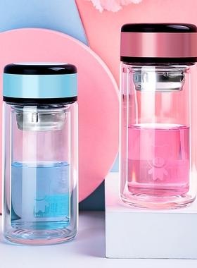 双层单层玻璃水杯女学生网红杯子ins可爱泡茶杯印logo高硼硅防爆