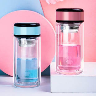 双层单层玻璃水杯女学生网红杯子ins可爱泡茶杯印logo高硼硅防爆