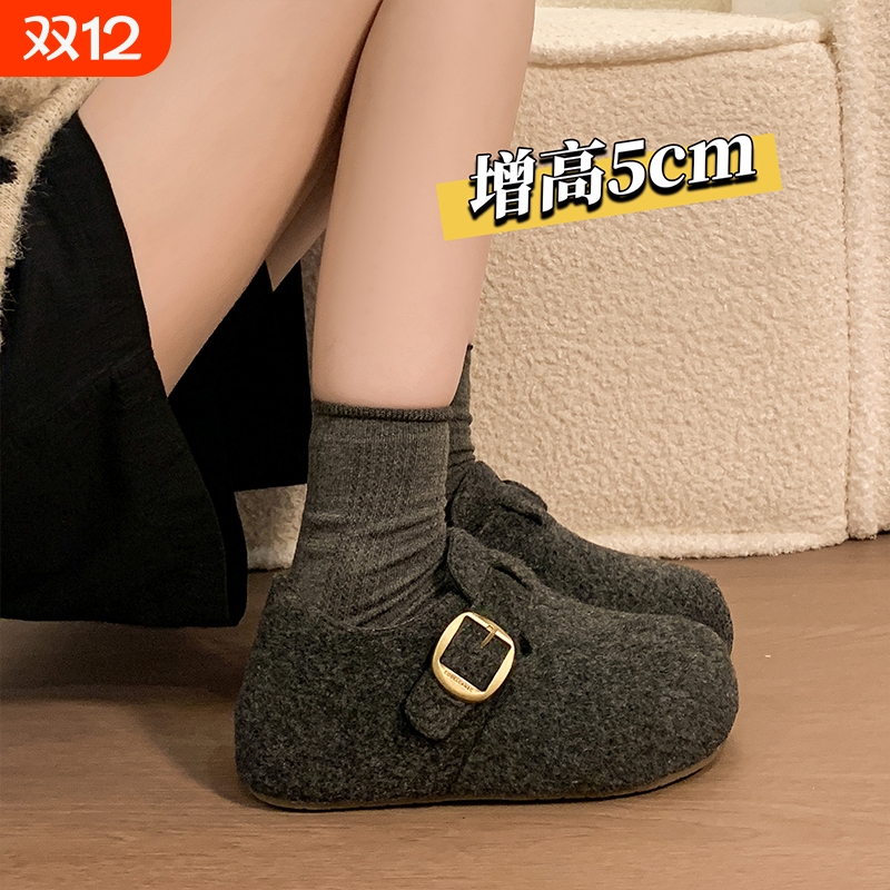 全包厚底勃肯鞋女加绒豆豆鞋2025新款冬季女鞋子网红爆款博肯棉鞋