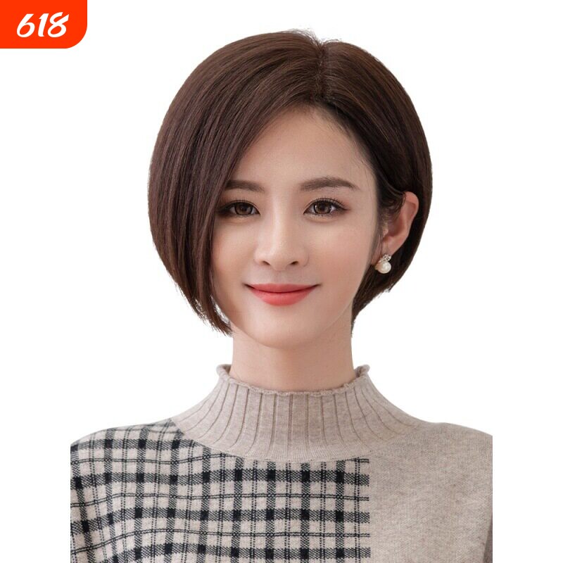 新款气质女假发短发蓬松修脸自然波波头中分偏分圆脸短直发全头套