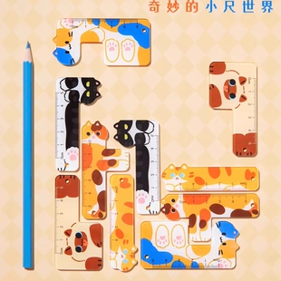 可爱掌心尺亚克力卡通直尺测绘套尺迷你款 高颜值格尺猫咪掌心尺mini做手账记事 5cm中小学生专用可diy尺子套装