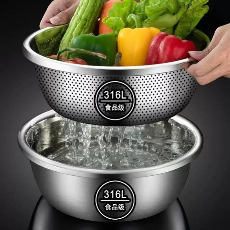 316食品级不锈钢漏盆米筛厨房加厚食品级淘米洗菜沥水盆洗水果滤