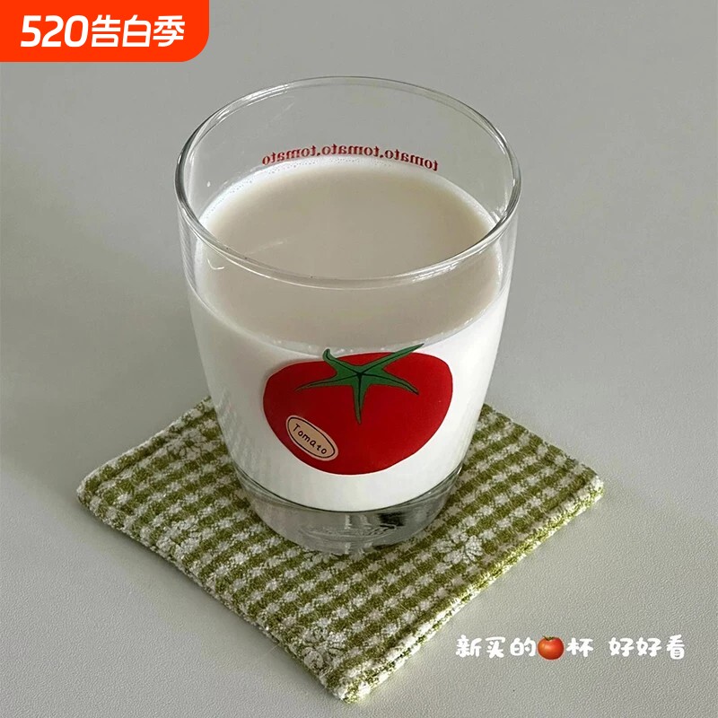 玻璃杯女高颜值番茄杯子大容量2026新款家用水杯牛奶杯简约咖啡杯