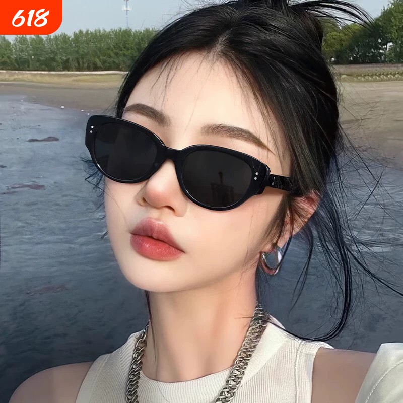 复古猫眼墨镜女防晒遮阳高级感2026新款椭圆近视偏光黑色太阳眼镜