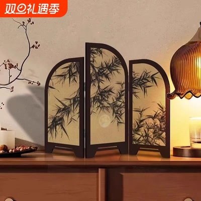 中古风桌面摆件客厅创意小屏风装饰画山水玄关柜电视柜画美学艺术