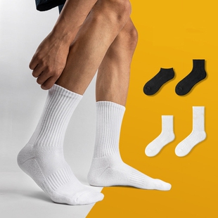 白色运动袜子男款纯棉中筒袜秋冬季加厚加绒保暖滑雪长袜长筒防臭