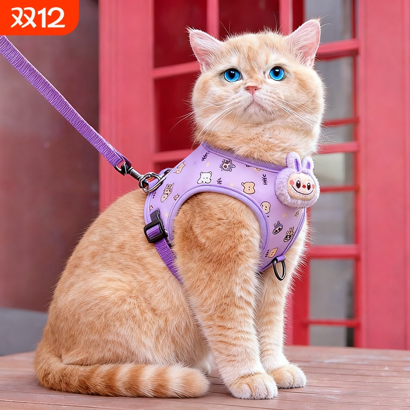 猫咪牵引绳防挣脱外出专用溜猫绳宠物背带链子可调节遛狗小型犬绳