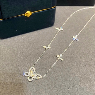 格拉芙~幻影蝴蝶项链女纯银镀18k金满钻GF轻奢小众甜美镂空锁骨链