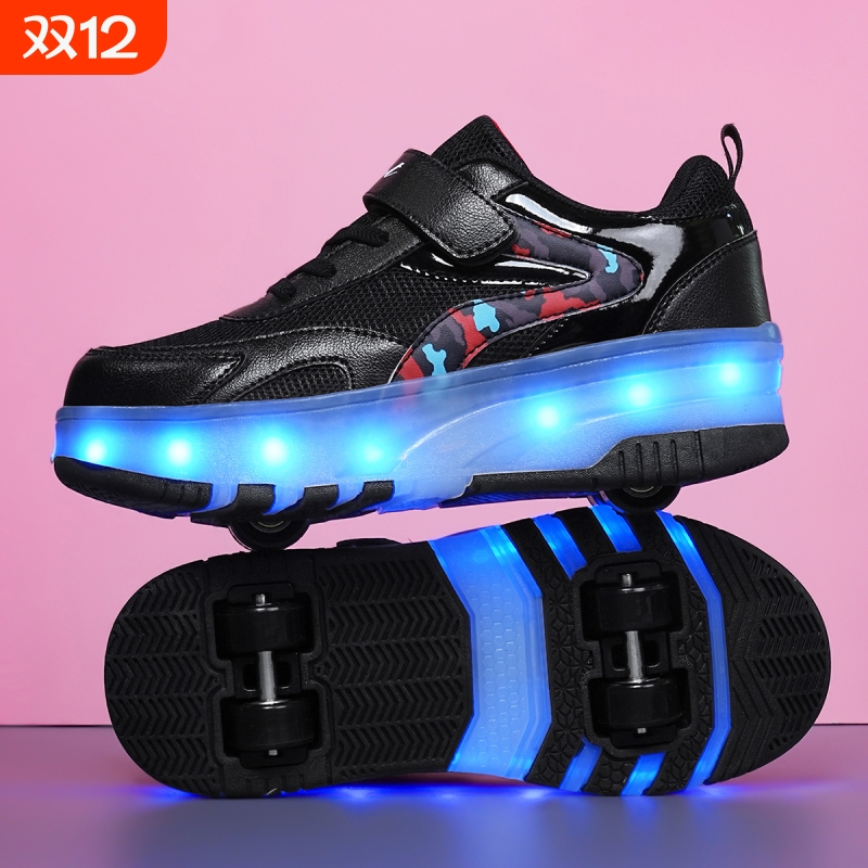 儿童暴走鞋2025新款夜光中大童学生户外休闲运动鞋LED四轮可滑