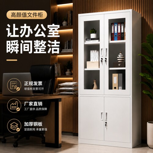 加厚办公室文件柜财务凭证柜防盗档案柜带锁铁皮储物柜分办公桌