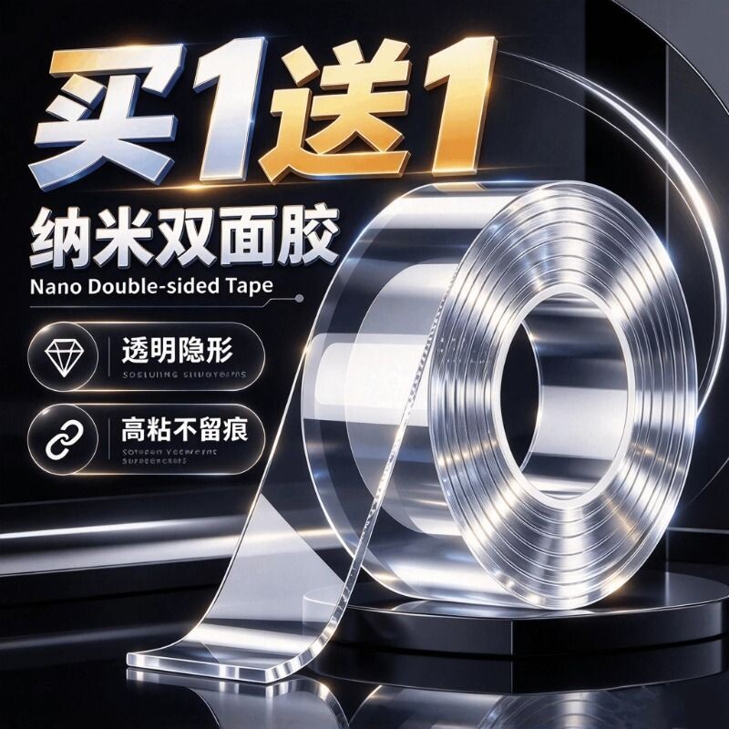 纳米双面胶透明高粘度无痕贴可水洗强力固定墙面魔力胶贴胶带粘胶无痕贴片置物架防水免打孔不留痕粘贴不伤墙