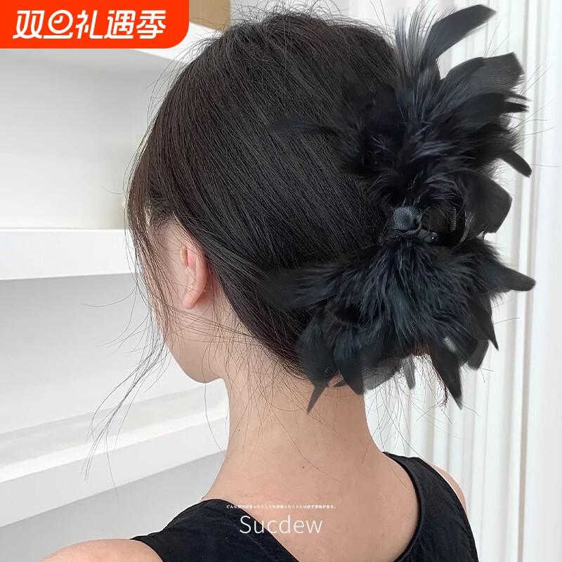 优雅羽毛发夹女时尚鸵鸟毛夹头饰