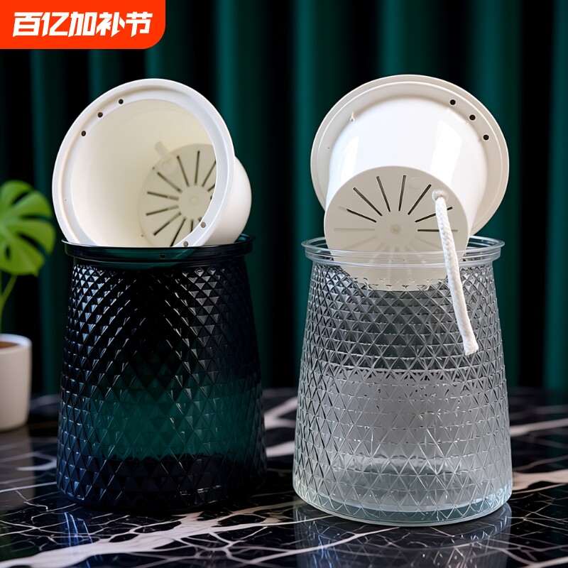 自吸水花盆家用塑料多肉懒人繁星透明加厚桌面水培绿萝双层花卉盆