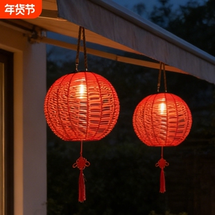 2026新款太阳能大红灯笼一对大门口新年春节挂树庭院阳台吊灯充电
