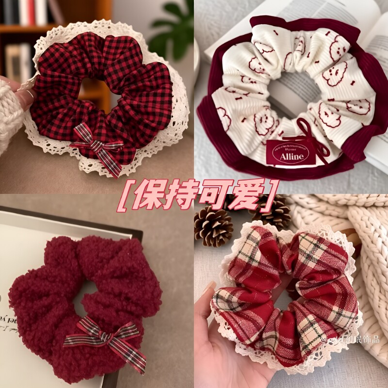 秋冬新款卡通小狗可爱大肠发圈甜美丸子头扎头发橡皮筋高级感头饰