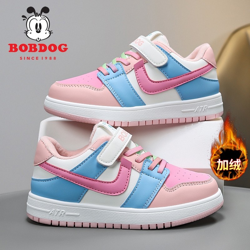 巴布豆儿童加绒棉鞋女童板鞋低帮2025秋冬新款男童保暖运动鞋防水