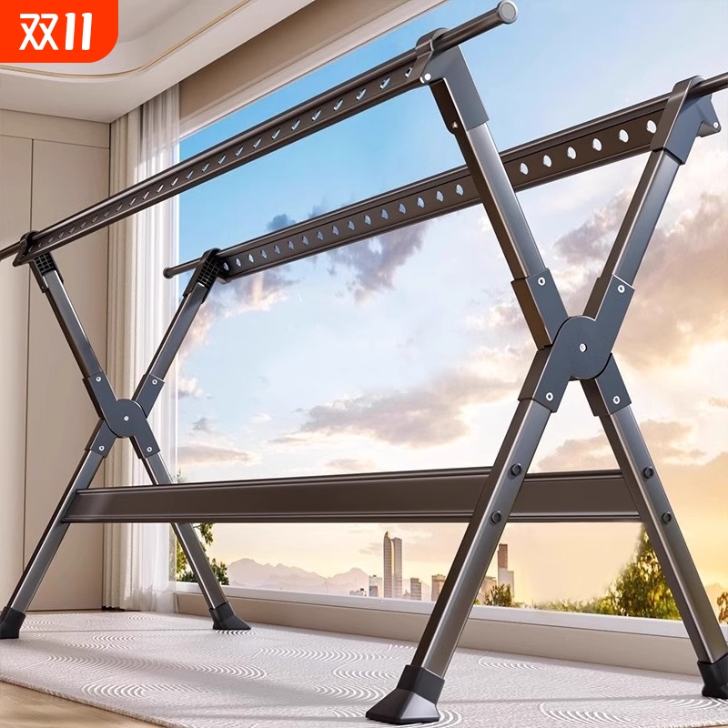 落地折叠晾衣杆防风|千人加购