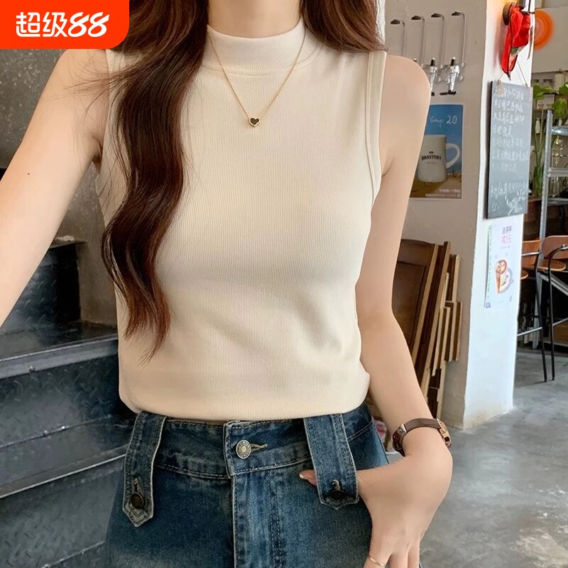 纯欲秋季吊带背心女外穿2026辣妹半高领短款内搭无袖上衣白色红色