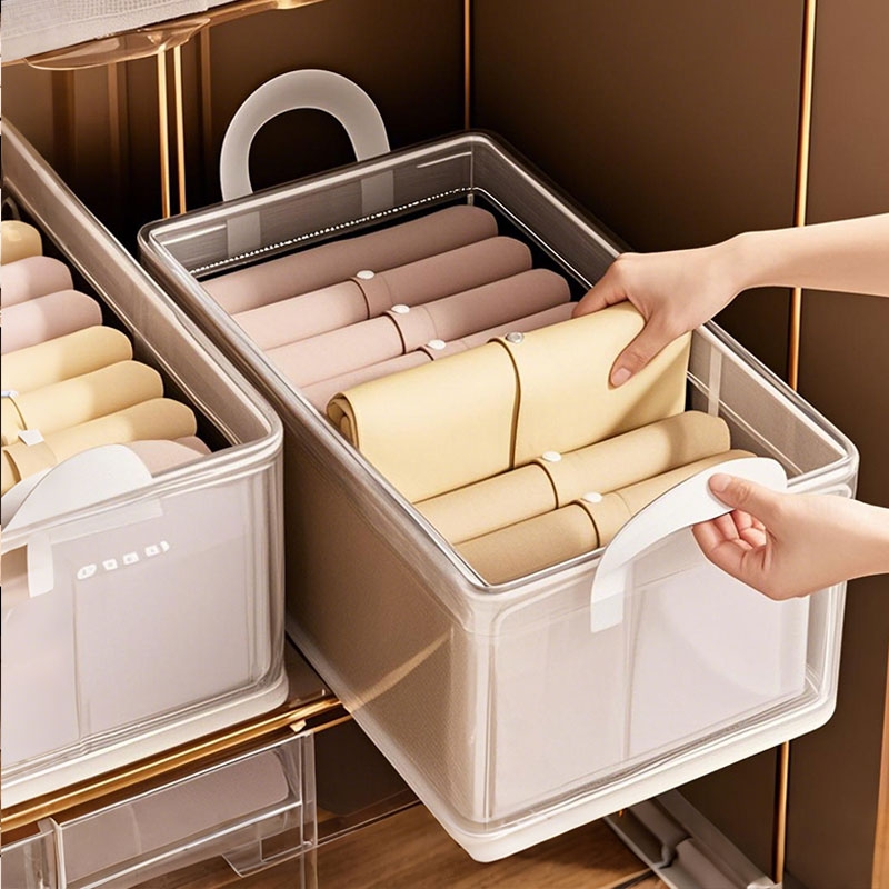 衣物收纳盒透明牛仔裤收纳框宿舍衣柜衣物整理箱钢架可折叠收纳盒