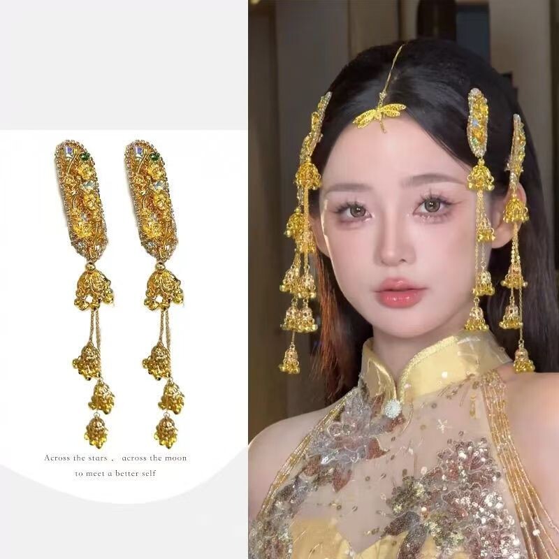 网红同款流苏边夹铃铛发夹女侧边刘海夹风铃头饰新中式发饰民族风