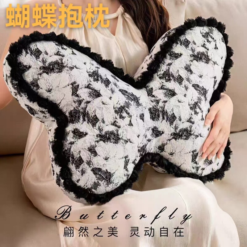 优选ins少女心蝴蝶抱枕床头腰靠背床上靠枕S椅子靠垫可拆洗氛围