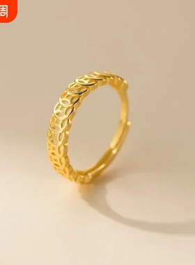 复古金色镂空铜钱戒指女旺财食指戒可调节新款爆款指环小众设计