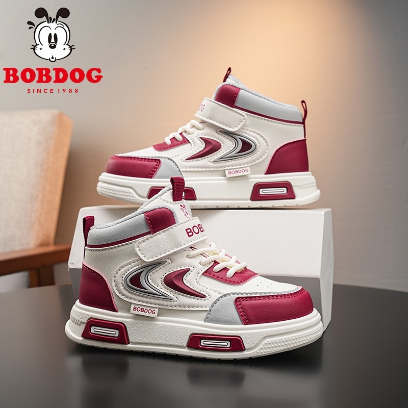 巴布豆儿童加绒运动鞋女童二棉鞋2025秋冬新款男童保暖板鞋高帮