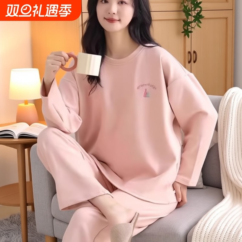 冬季睡衣女款带胸垫纯棉大码薄款休闲春秋冬款套装2025新款家居服