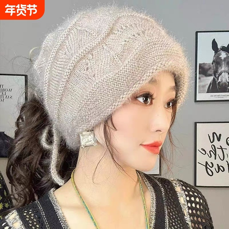 2025新款松鼠绒抽绳针织包头帽秋冬保暖洋气围脖两用堆堆帽帽子女,服饰配件/皮带/帽子/围巾,帽子,淘宝优惠券,粉丝福利购,淘宝优惠卷