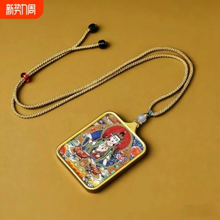 西藏普贤菩萨属龙大黑天随身小唐卡吊坠黄财神绿度母项链