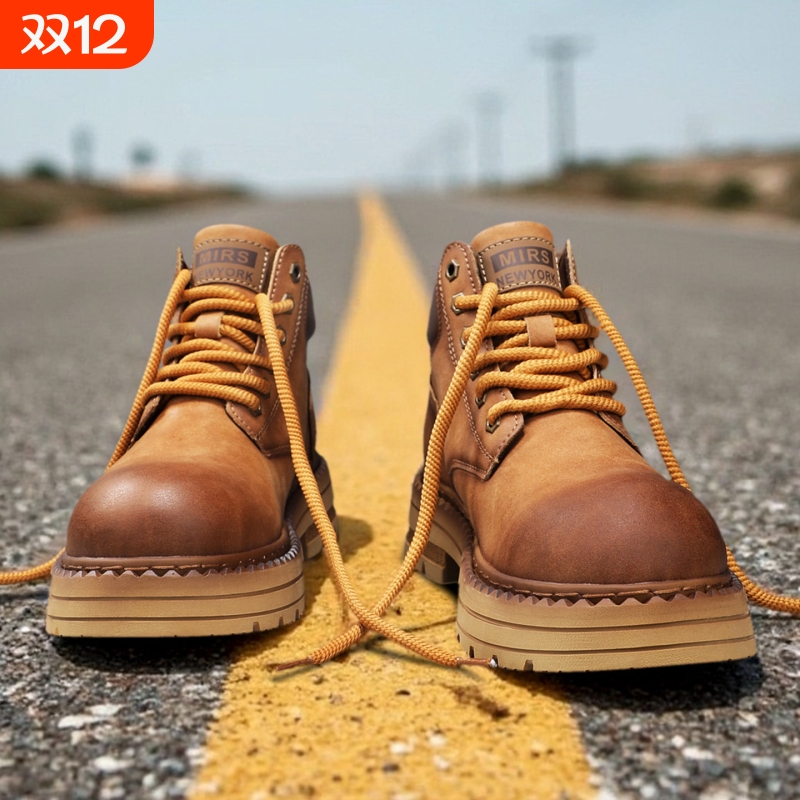 马丁靴男鞋高帮秋冬复古工装短靴厚底英伦风真皮踢不烂大黄靴圆头