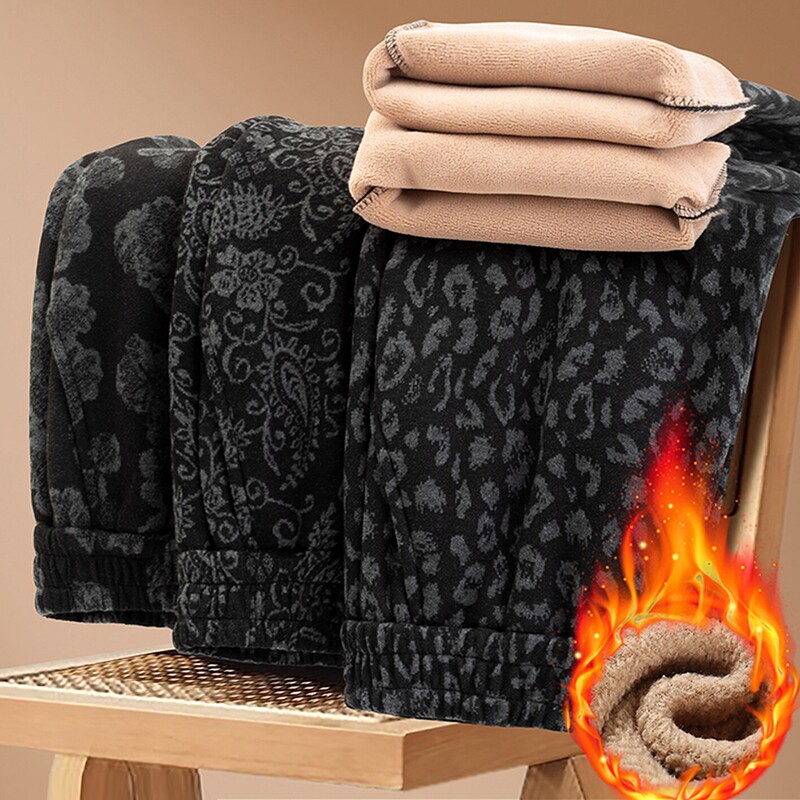 中老年冬季妈妈裤子女新款加绒高腰直筒裤百搭休闲裤春秋碎花长裤