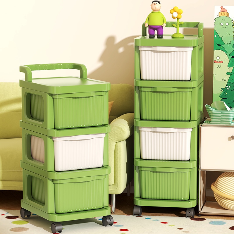 多巴胺小推车置物架免安装客厅移动多层零食收纳柜家用卧室床头柜