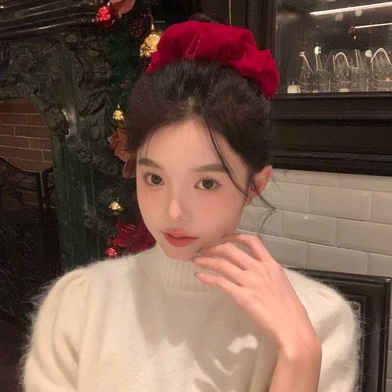 手作大肠发圈原创设计发圈复古红色圣诞新年红色皮筋气质发绳