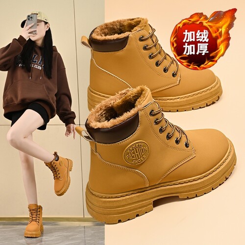 意尔康心选2025冬季加绒高帮马丁靴女韩版百搭增高短靴加厚保暖棉