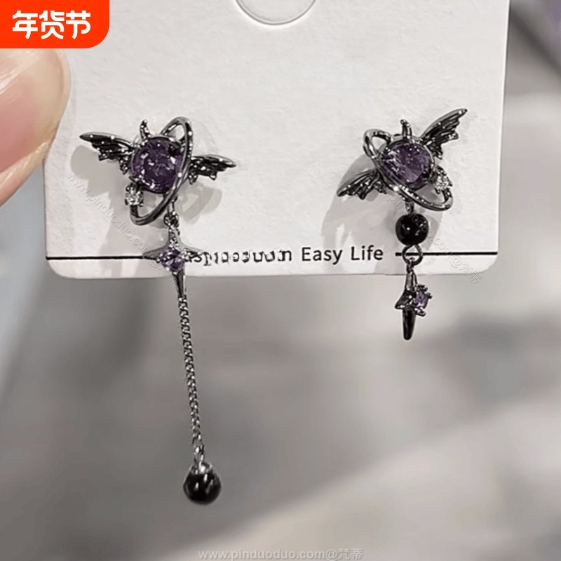 甜酷银针小众恶魔耳钉暗黑高级时尚个性翅膀复古耳饰耳环新款耳夹