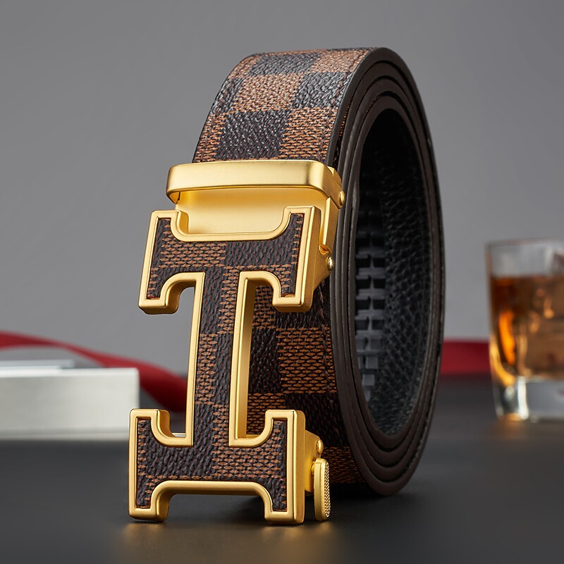 爱马男仕H扣皮带男休闲时尚百搭年轻人格纹自动扣裤腰带休闲商务